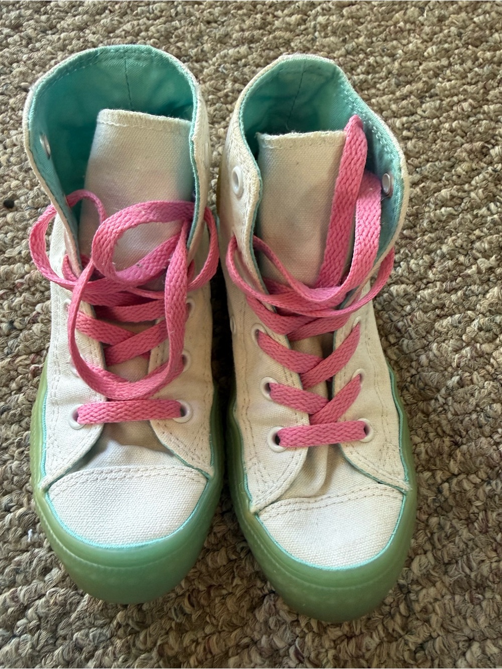 Converse Kids High-Top Sneakers in White, Pink & Teal